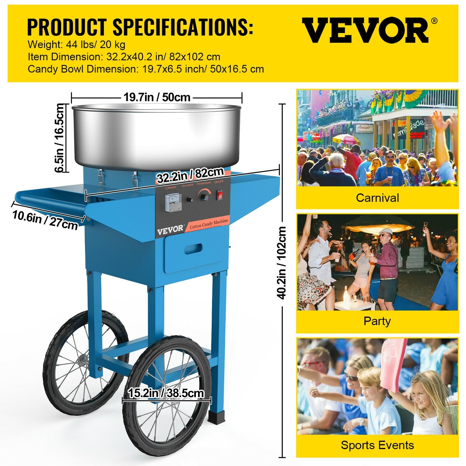 VEVOR Electric Candy Floss Machine - Commercial Candy Floss Maker - Temperature Controls for Party Festival Carnival Home