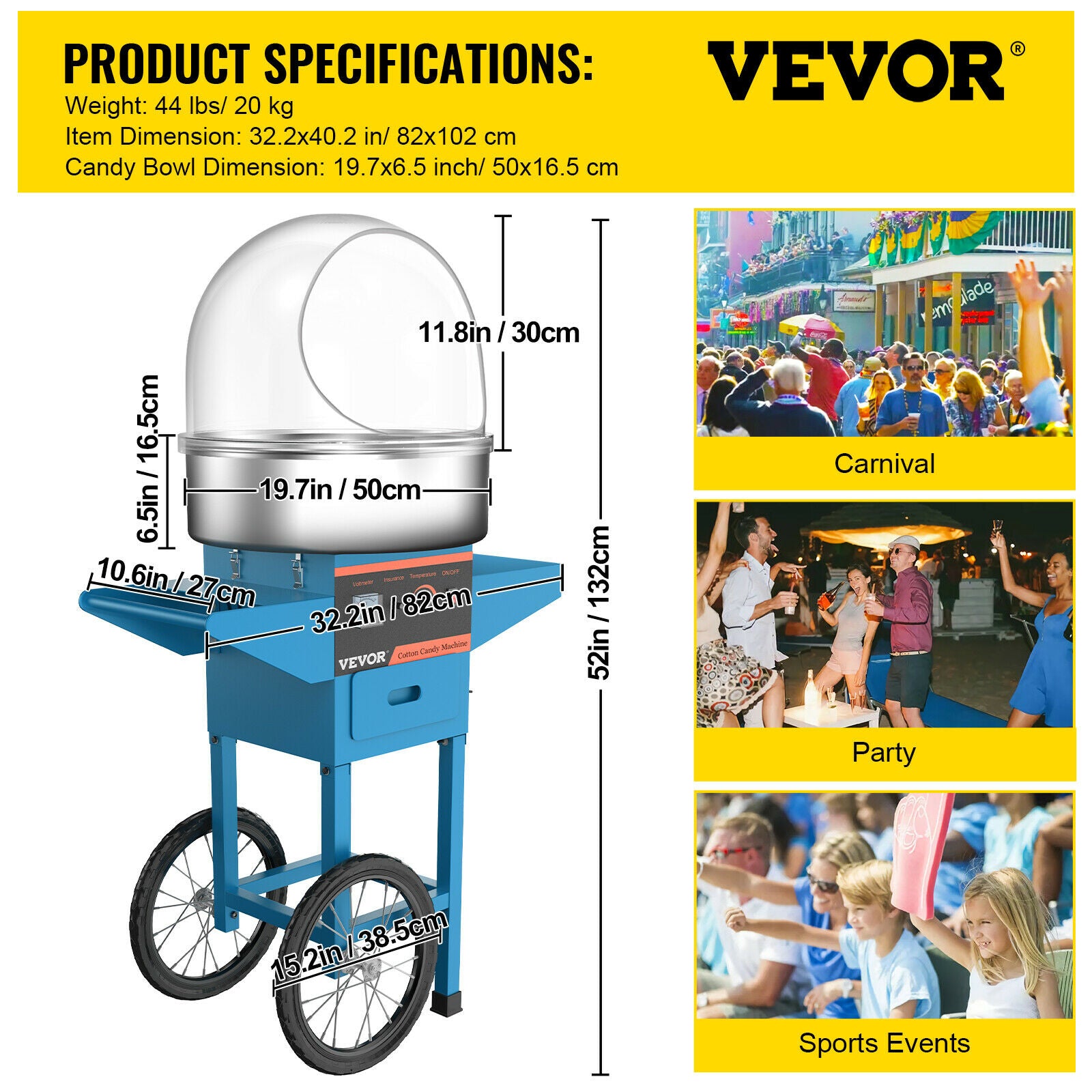 VEVOR Electric Candy Floss Machine - Commercial Candy Floss Maker - Temperature Controls for Party Festival Carnival Home