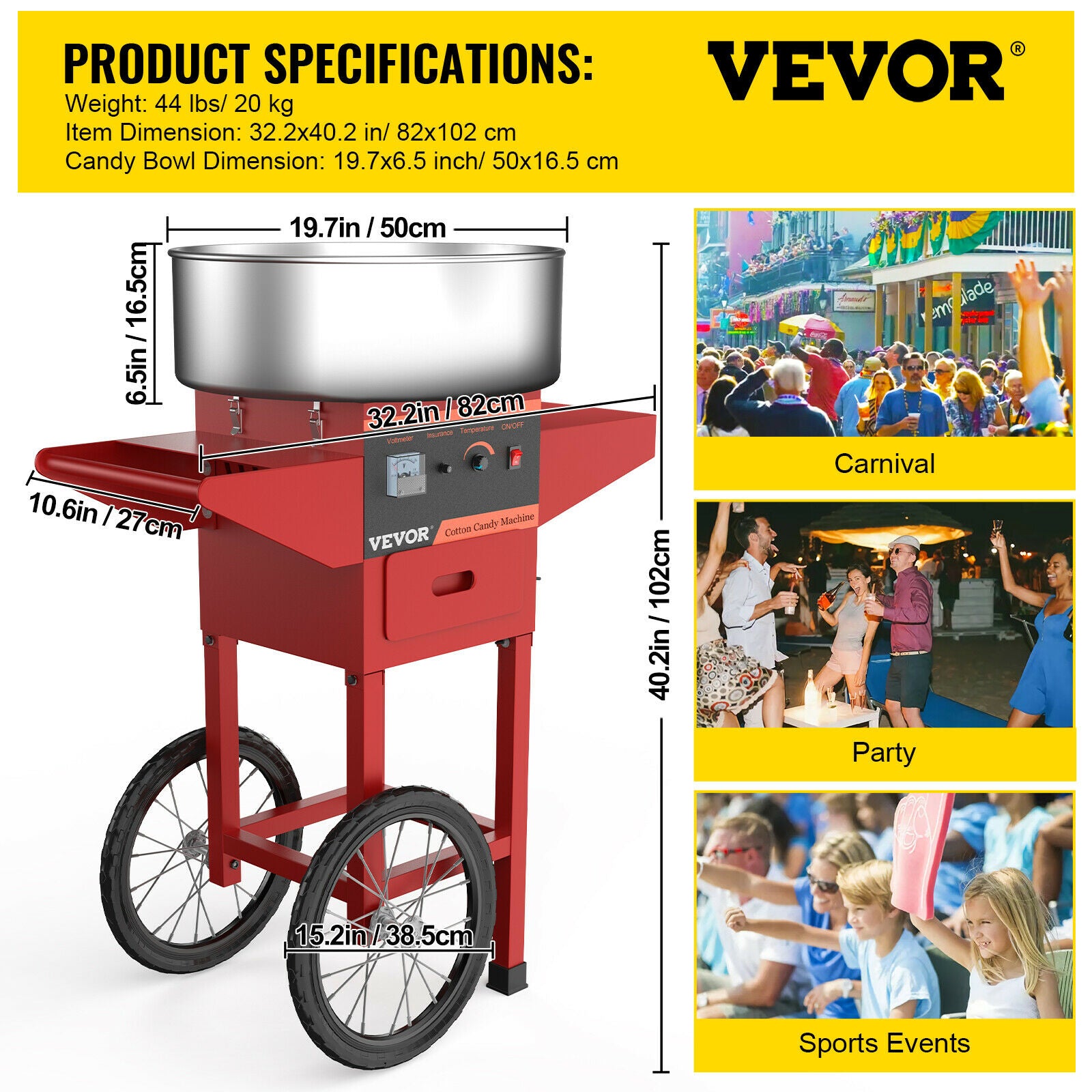 VEVOR Electric Candy Floss Machine - Commercial Candy Floss Maker - Temperature Controls for Party Festival Carnival Home