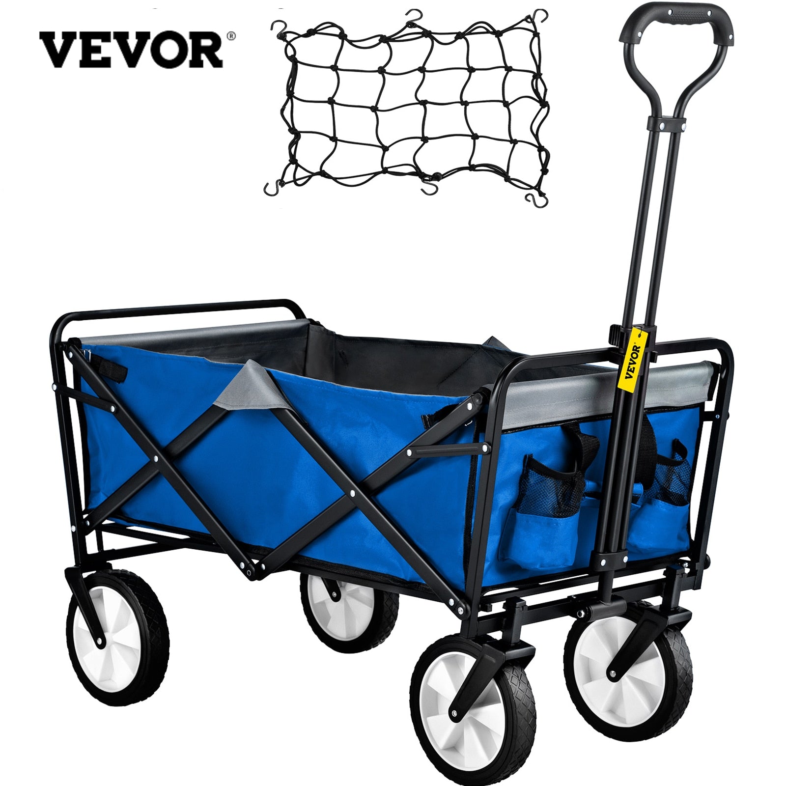 VEVOR Folding Wagon w/ Adjustable Handle Black/Orange/Blue