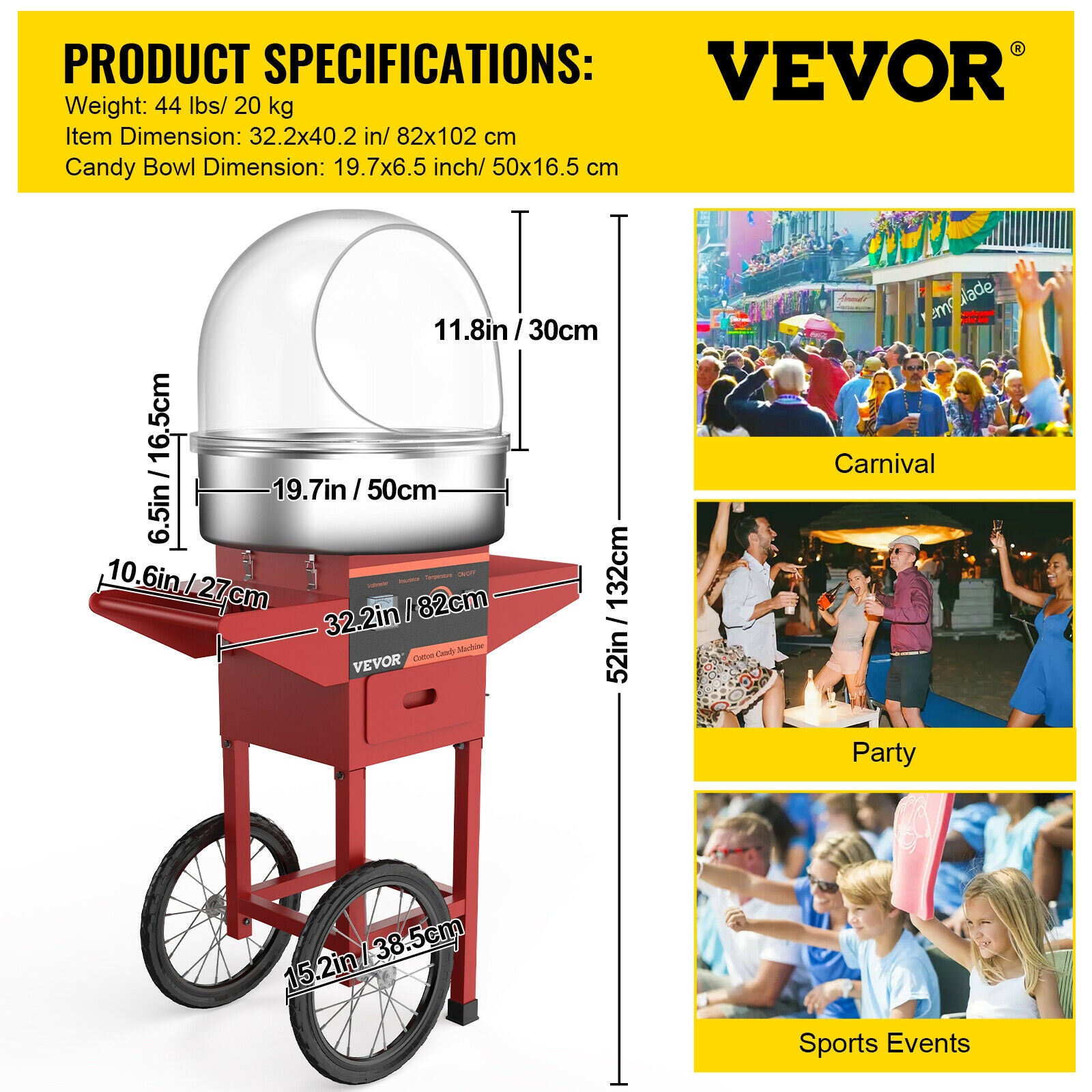 VEVOR Electric Candy Floss Machine - Commercial Candy Floss Maker - Temperature Controls for Party Festival Carnival Home