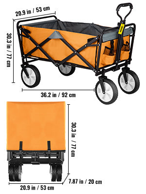 VEVOR Folding Wagon w/ Adjustable Handle Black/Orange/Blue